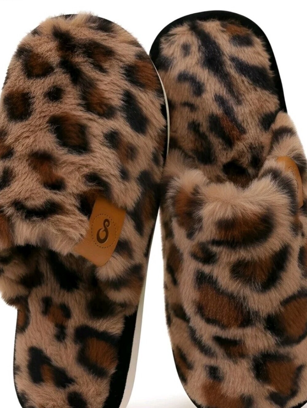 Leopard Print Faux Fur Slide Slippers